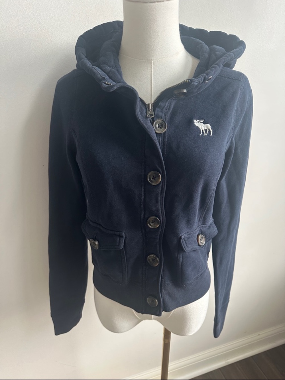Abercrombie & Fitch M Hooded Button Up Bomber Jacket Sweatshirt Y2K Bella Swan - Picture 2 of 10